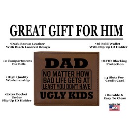 Rogue River Tactical Funny Dad Joke Men's Leather Bifold Wallet RFID Gift For Him Dad Father Billfold Father's Day Gift Ugly Kids