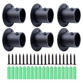 Shonmogar Closet Rod Bracket 6 Pack Heavy Duty Closet Rod Holders with Screws, Stainless Steel Closet Rod End Support Bracket for Wardrobe Curtain Shower Black Closet Pole Holder for 1-1/4 Inch Rod