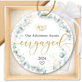 Engagement Gifts for Couples - Gifts for Newly Engaged Couples - Engagement Gift for Her, Women, Friend, Fiancee - Happy Engagement, Just Engaged, Bride to Be - 2024 Christmas Ceramic Ornament
