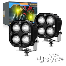 MONDEVIEW Motorcycle Auxiliary Lights LED Driving Fog 5 Modes White Amber Spot Lights High Low Beam Offroad Driving Compatible with Tractor Truck ATV UTV SUV Boat
