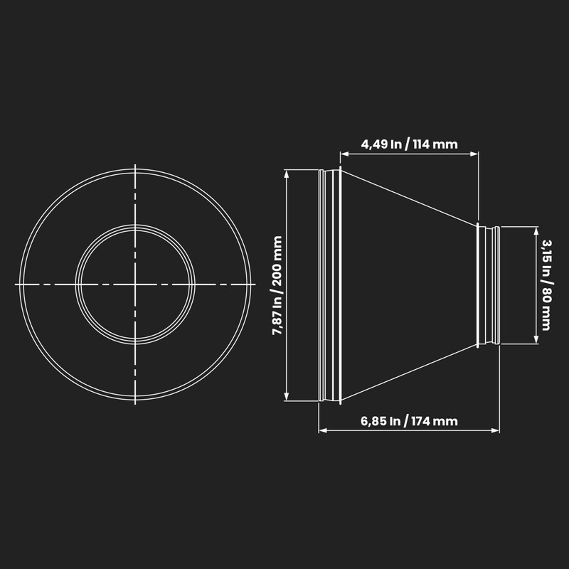200 x 80mm Duct Reducer with Rubber Gasket Round Reducer