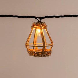 Decorative String Lights, UL Listed Rattan Lantern Style Patio Lights with 10 Mini Bulbs - Connectable, Weatherproof Plug In Lights for Indoor/Outdoor Home Decor, Pergola, Porch, Party and Backyard