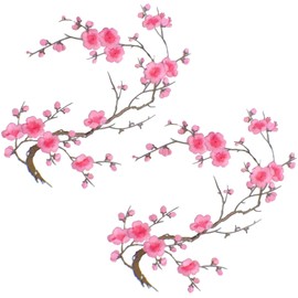 2 PCS Plum Flower Embroidery Patches Large Blossom Iron on Applique Jeans Patches Sew on Flower Embroidery Fabric Clothing Patches for Hats Jeans Clothes Bags Shoes DIY Crafts Sewing Repair Decoration