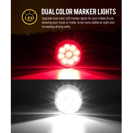 Partsam 2Pcs Dual Revolution 2 inch Round 9LED Marker Light, Red Side Marker Clearance Lights to White Auxiliary Lights for Trailer Truck, Clear Lens,12V, Waterproof
