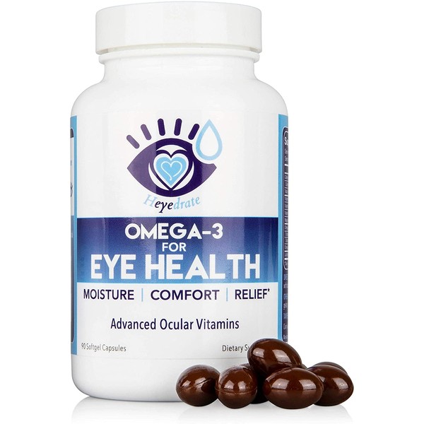 Heyedrate Triglyceride Omega 3 Fish Oil for Eye Health, Provides Comfort for Irritated Eyes, Easy to Swallow, Small, Burpless Softgel, EPA, DHA, and Omega 7 Fatty Acids