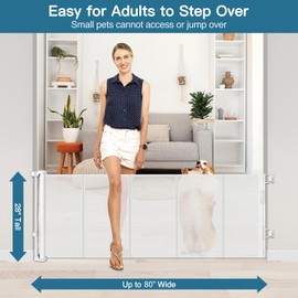 28" Tall Retractable Dog Gate, 80" Wide Reinforced Retractable Baby Gates with Support Rods, Walk Through Baby Gate Easy Step-Over Short Pet Gate Small Dog Gate, Puppy Gates for Doorways/Stairs, White