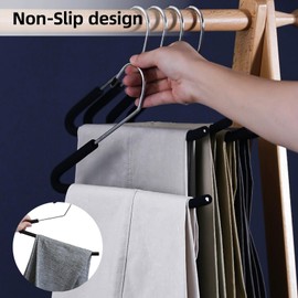 Heavy-Duty Pants Hangers Non-Slip, Foam Open Ended Slacks Pants Hangers for Men and Women, Space Saving Metal Trousers Hangers for Closet, Skirt and Jean Hangers, Black (10)