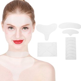 Almohadillas Antiarrugas de Silicona Reutilizables de 17 Piezas Parches Tensores para Rostro Frente Cuello Pecho y Tratamiento Antiedad