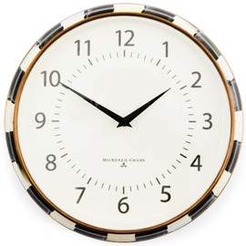 MACKENZIE-CHILDS Wall Clock, Decorative Enamel Clock for Kitchen and Living Room, Black-and-White Courtly Check