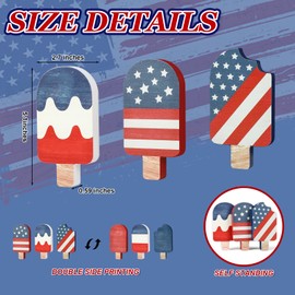 3 Pieces Labor Day Decorations, Patriotic Wood Popsicle Sign, Red White and Blue Decorations for Labor Day, Reversible Rustic Tabletop Decor Double -Sided for Home Table (Vintage)