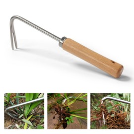 badaren Manual Weeder Stainless Steel Weeder with Wooden Handle and Measurements, Weed Cutter with Wooden Handle, Weeder for Weeding, Digging, Pruning, Transplanting, Cutting (Weeding C)