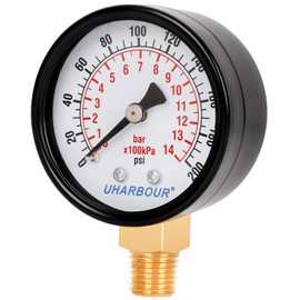 Uharbour Reliable Dual Scale Mechanical Pressure Gauge for Gas and Water (200psi/14bar) with 1/4" BSPT Bottom Mount…