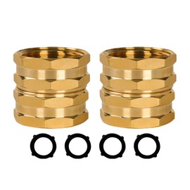 Hourleey Garden Hose Adapter, 2 Pack 3/4 Inch Solid Brass Heavy Duty Hose Connector, Female to Female Connector Repair Fittings with 4 Extra Washers