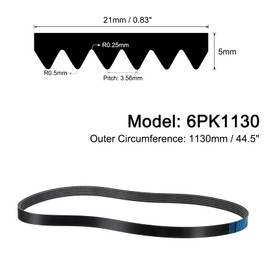 QUARKZMAN 6PK1130 V-Ribbed Belt, 6 Ribs, 1130 mm Length x 21 mm Width x 5 mm Height, EPDM Poly V Belt, Multiple V-Ribbed Belt