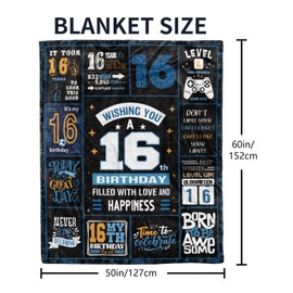 16th Birthday Present for Boys,Black 16th Birthday Decorations for Boys Blanket,16th Birthday Present Ideas for 16 Year Old Boys,16th Birthday Decorations Throw Blanket for Teen Son Grandson Nephew