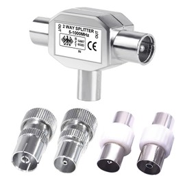 2-Way TV Aerial Splitter, IP70 5-1000MHz Coaxial Cable TV Aerial Connector with Female and Male TV Aerial Coaxial Cable Connectors Adaptor