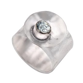 JEWELSTREZORO Dendrit-Opal Edelstein 925 Sterling Silber Band Ring Herren & Damen Geschenkartikel Handgefertigter Schmuck TSR1008CI_15 (61 (19.4))