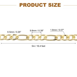 sourcing map 16.4Feet Aluminum Link Chain, Link Cable Chain NK Plated Chain Bulk Craft Making Chain Roll for DIY, 9.8x6.5x1.8mm, 3:1(S:L), Gold