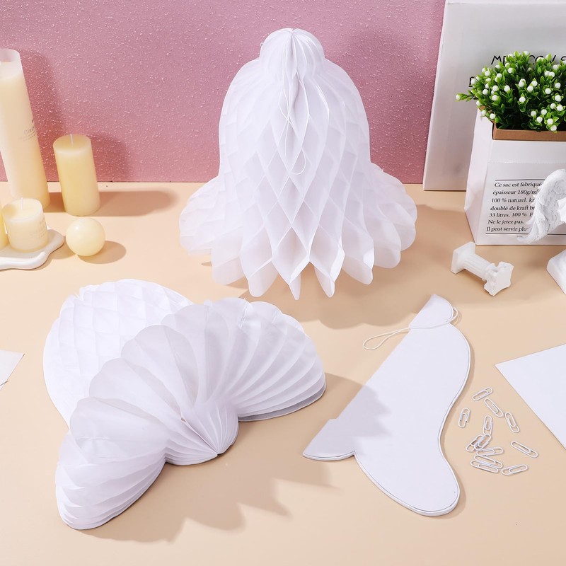 PartyKindom Wedding Honeycomb Bells, 5pcs White Bridal Hanging Decorative Bells,