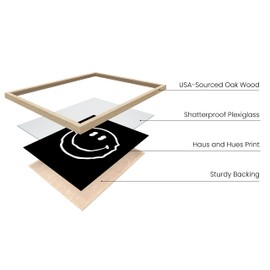 HAUS AND HUES Trippy Poster Black Smiley Face Poster Poster for Room Aesthetic Trippy Black Aesthetic Room Decor Dark Room Decor Aesthetic Grunge (Beige Frame, 16x20)