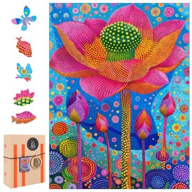 delobil Wooden Puzzles for Adults, Lotus Jigsaw Puzzles 200 Piece, Unique Shaped Wood Puzzles Beautiful Gift Package, Creative Birthday Gift for Friends and Family 8.5''x11.2''