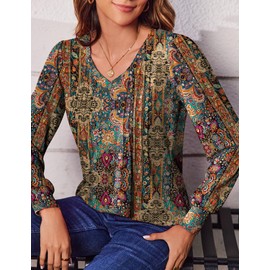 Zeagoo Long Sleeve Tops for Women Casual V Neck Pleated Shirts 2025 Fashion Fall Clothes Business Work Tunics