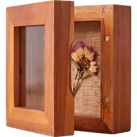 HOUOOFVA 3x3 Tiny Shadow Box Frame, Acacia Wood Keepsake Display Case, Crystal-Clear Scratch-Resistant Acrylic Front, Linen-Covered Pin Board, Brown