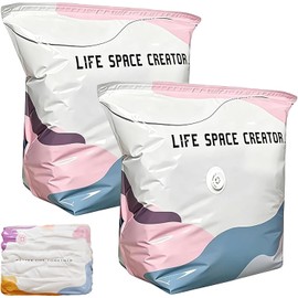 No-Pump Vacuum Storage Bags, Press & Seal Compression Bags, Space Saver, Reusable for Clothes, Bedding, Travel & Home Organization (2 Pcs,M:50 * 70 * 30cm)