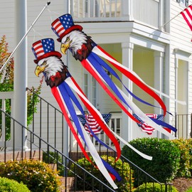 WINTS Windsocks Outdoor Decoration,2Pcs 55 Inch Bald Eagle Windsocks,Heavy Duty Patriotic Windsocks,Red White Blue American Flag Windsocks for 4th of July Memorial Day Home Decor
