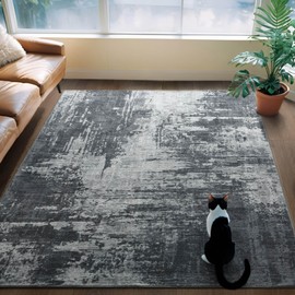 Merelax Area Rugs 4x6 Grey Rug for Bedroom Living Room Kids Room, Modern Abstract Entryway Area Rug Indoor, Boho Vintage Machine Washable Gray Rug, Low Pile Non Slip Dining Room Study Office Carpet