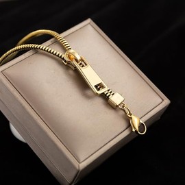 Collar con colgante de cremallera de tendencia de acero inoxidable para mujeres y hombres, joyería popular de hip hop de color dorado, Zinc           