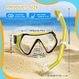 MELUMILU Kids Snorkel Set, Dry Snorkel Set 180° Panoramic Wide View Anti-Fog Scuba Diving Mask, for Kids Youth Boys Girls Junior Age 5-15(Yellow)