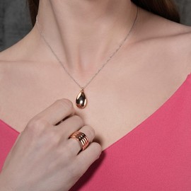 namana Silver and Rose Gold Teardrop Necklace for Women and Teenage Girls, Cute Silver and Rose Gold Drop Necklace for Women, Two Tone Colour Silver and Rose Gold Pendant Necklaces for Women