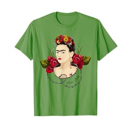 Frida Kahlo Art Portrait — Floral Mexican Icon Design T-Shirt