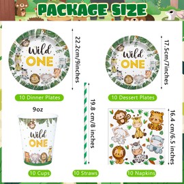 Aitsite Wild One Party Tableware Set, Forest Animals Party Plates Birthday for 10 Guests, Wild One Birthday Tableware, Forest Animals Party Decoration Set, Children's Birthday Plates, Cups, Napkins