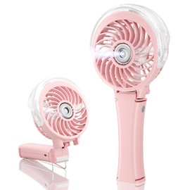 HandFan Portable Handheld Misting Fan, Rechargeable Personal Mister Fan, Battery Operated Spray Water Mist Fan, Foldable Electric Mini Cooling Hand Fans for Beach Travel Outdoors Makeup(Pink)
