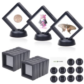 Eco-Fused 3D Transparent Floating Frame - Set of 10 - Suspension Display Case for Collectibles, Memorabilia, Decorations - Holders for Coins, Jewellery, Medals, Gemstones (Black)