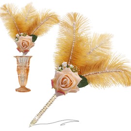 CROWN GUIDE Feather Ballpoint Pen Ink Quill Pen for Wedding Guest Book - Antique Rose Feather Pen Fancy Soft Fluffy Pens Wedding Signature Pens for Signing Bridal Shower Party Office Calligraphy Pen