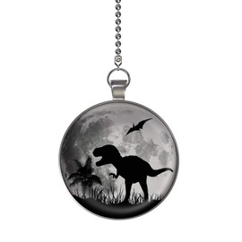 Gotham Decor T-Rex Tropical Moon Dinosaur Glow in The Dark Ceiling Fan and Light Pull Chain Pendant Single Sided