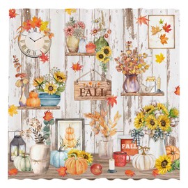 Allenjoy 72" x 72" Autumn Vintage Country Shower Curtain for Bathroom Set Rustic Wood Fall Pumpkin Leaves Decor Farmhouse Home Bath Bathtub Decorations Durable Fabric Machine Washable