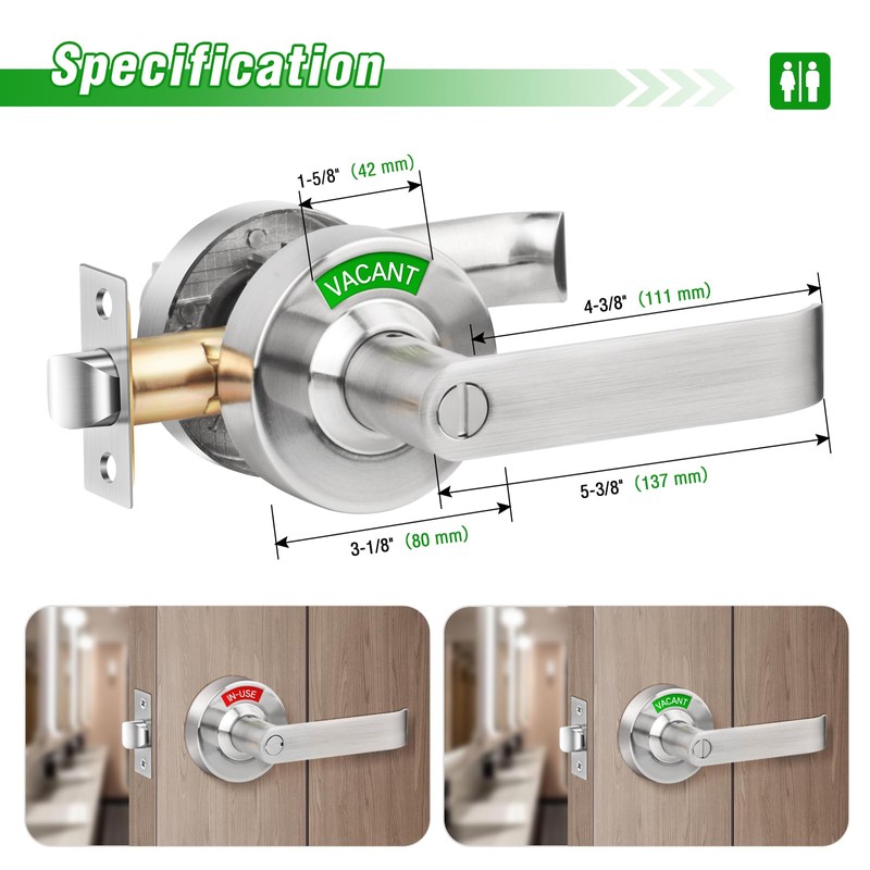 Feeloco Indicator Privacy Lock and Door Lever,Vacant Occupied Bathroom Lock