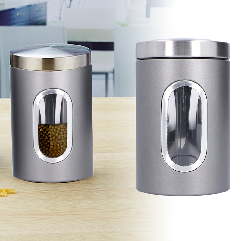 3Pcs Storage Jar Stainless Steel Food Tea Nut Container with