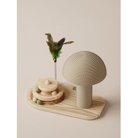 Cat Scratching Post, Mushroom Cat Scratcher Featuring with Natural Sisal Scratching Poles and Two-Layer Interactive Toy Ball for Kittens and Small Cats (Beige)