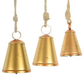 Styleonme Decorative Bells, Christmas Bells, Metal Indoor and Outdoor Blessing Bells, 3-Piece Set of Harmonious Bells, Vintage Handmade and Rustic Lucky Christmas Bells Hanging on a Rope