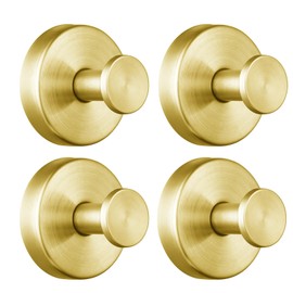 Eolax Suction Cup Hooks for Shower/Bathroom Heavy Duty Removable for Towels, Robes, Loofah - No Drill Stainless Steel Hooks for Glass, Mirror, Tile, Kitchen (4-Pack) Gold