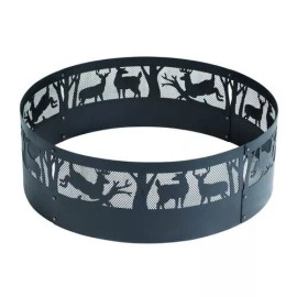 Backyard Creations 36" Black Round Whitetail Deer Steel Fire Ring Outdoor Yard Wood Log Burning