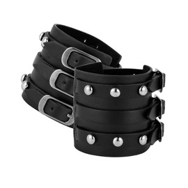 Eigso Pack of 2 PU Leather Punk Gothic Wide Bracelet with Clasp for Men and Women Adjustable, Leather, No gemstone