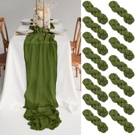 15 Pack Olive Green Cheesecloth Table Runner, 10FT Gauze Table Runner Long Semi-Sheer Table Runner Cheese Cloth Fabric Boho Table Runner for Wedding Table Decor, Boho Rustic Party Bridal Shower Decor