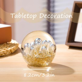 2.95" Crystal Figurines Ball Gold Bubble Corals Ocean Waves Hand Blown Glass Orb Art Paperweight for Decor Sea Lovers Office Collectible Ornament for Women (Golden)