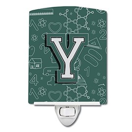 Caroline's Treasures CJ2010-YCNL Letter Y Back to School Initial Ceramic Night Light Compact, UL-Certified, Ideal for Bedroom, Bathroom, Nursery, Hallway, Kitchen, 6x4x3, Multicolor